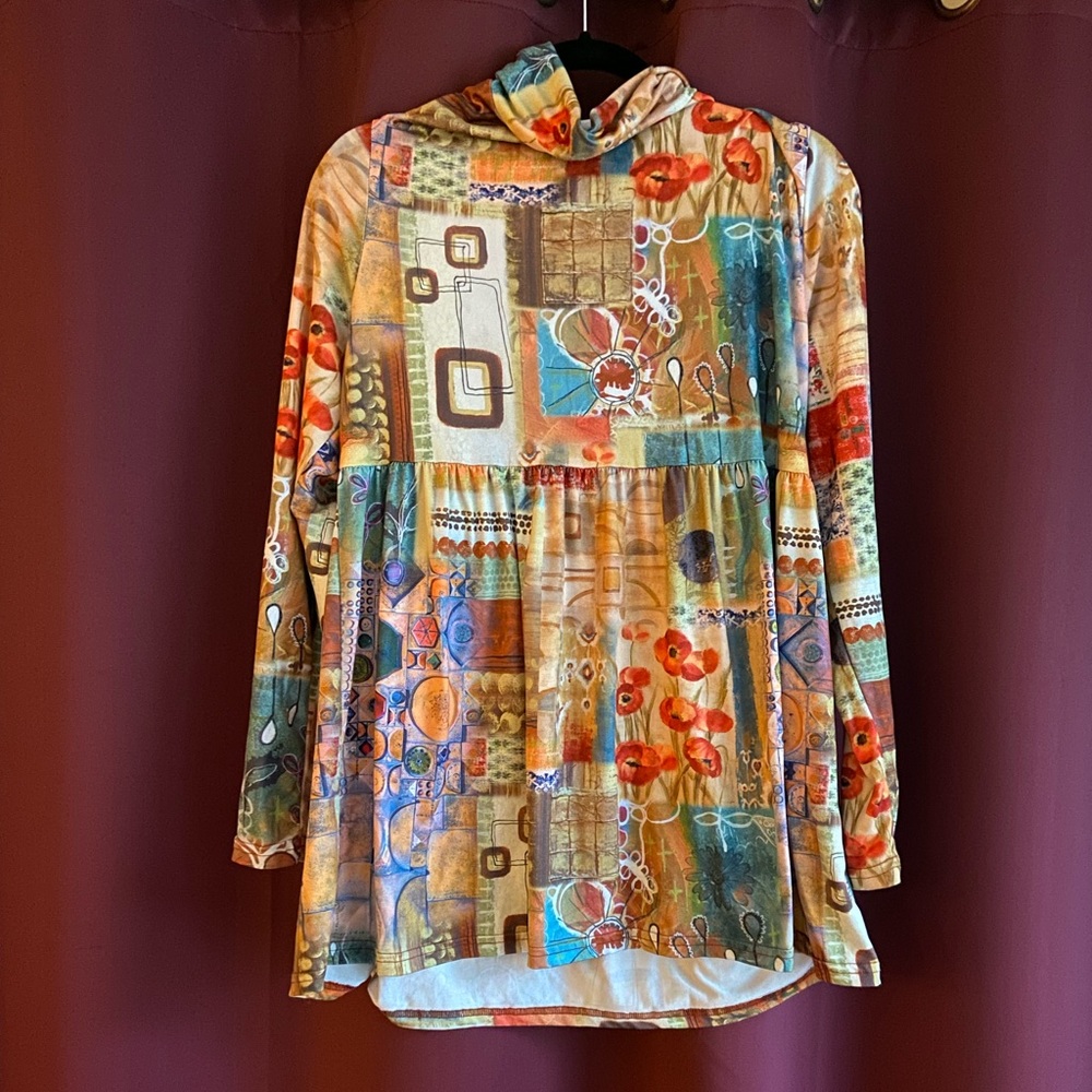 Multi-colored Mock Turtle Neck Tunic